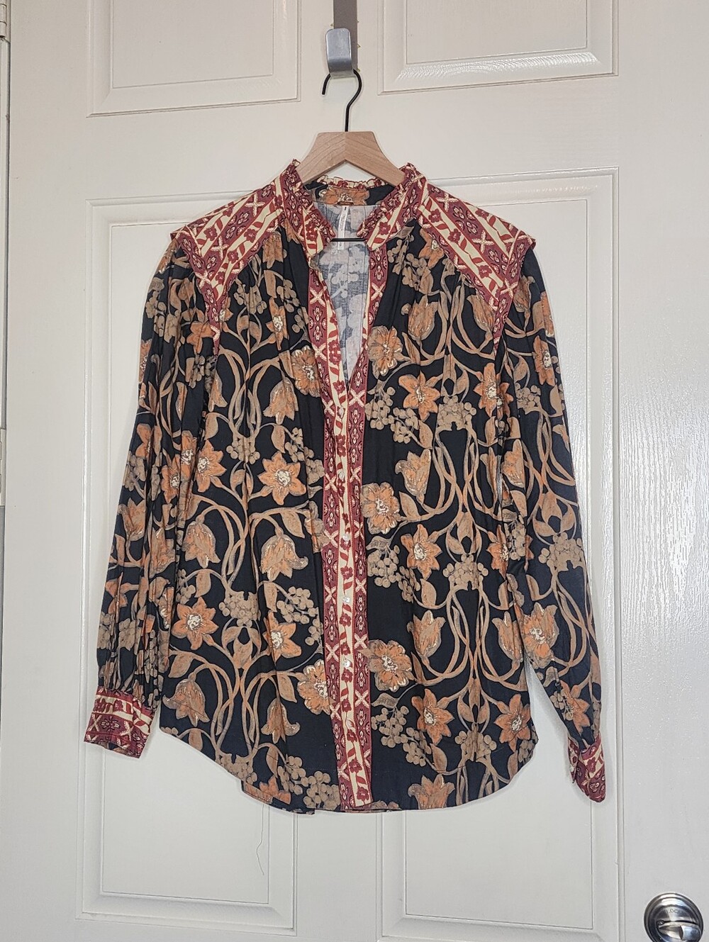 NWOT Free People Boho Floral Pattern Mix Button Down Blouse Top Size Small